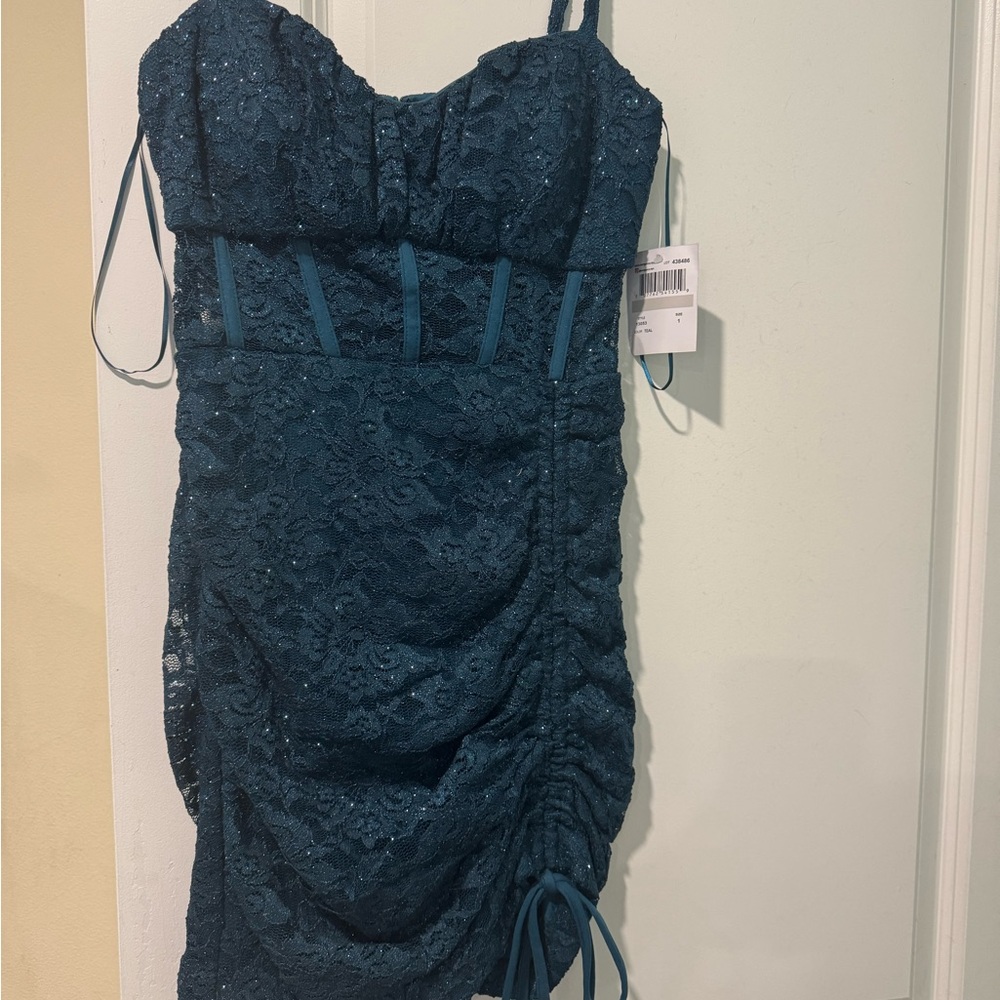 HOCO Elegant Lace Teal Dress